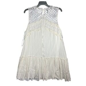 Jodifl Women's White Crochet Lace Ruffle Hem Sleeveless Mini Dress Size‎ L
